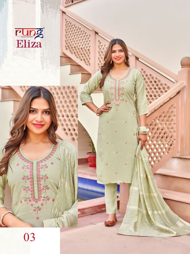 Eliza By Rung Heavy Silk Embroidery Kurti With Bottom Dupatta Wholesale Shop In Surat